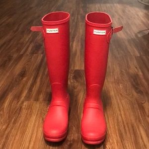 Red hunter rain boots